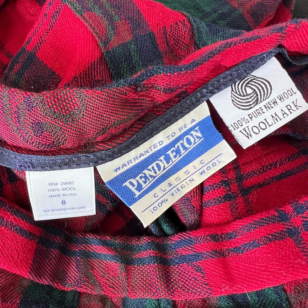 Vintage Pendleton Red Green Plaid Skirt Preppy Pleated 100% Wool Sz 8 Collegiate - Picture 8 of 9